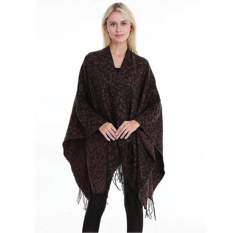 Leopard Print Shawl Wrap Thicken Poncho Warm Cape for Lady | Fruugo SG