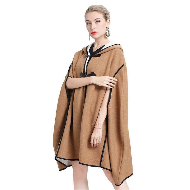 Loose Warm Hoodie Cape Woolen Cloth Cardigant with Botton for Lady | Fruugo SG