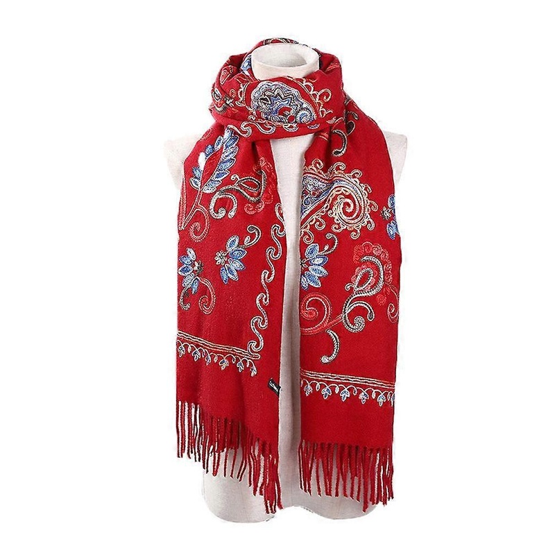 Pashmina Embroidery Floral Scarf Thicken Shawl Winter Warm Fringed Wrap for Lady | Fruugo SG