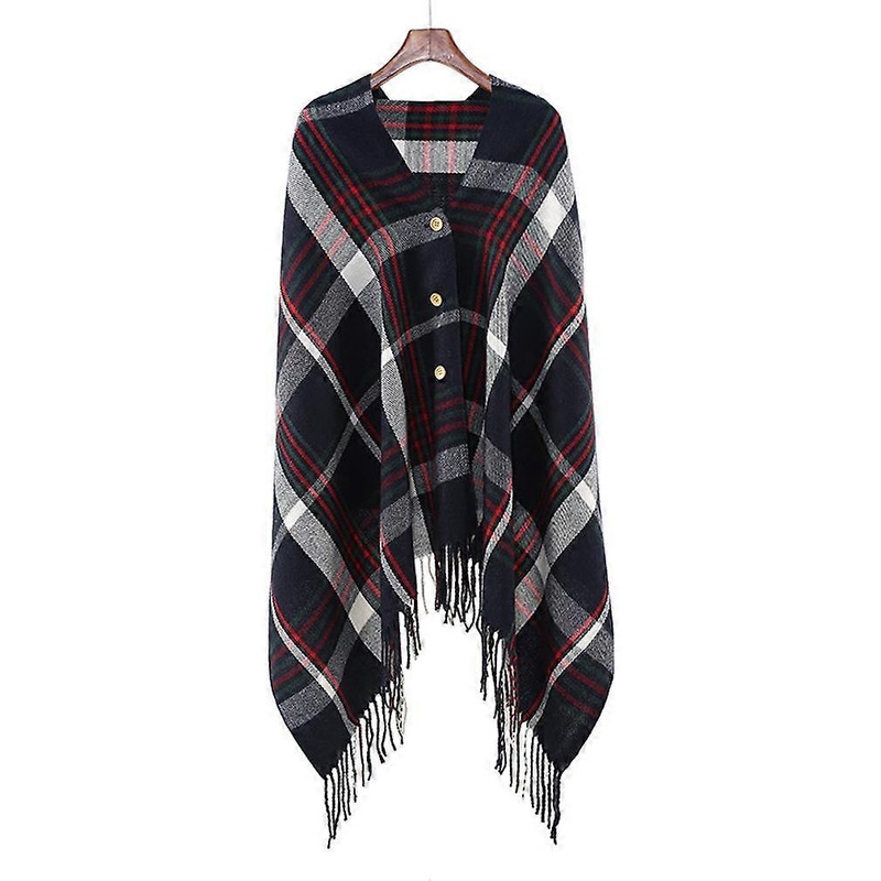 Pashmina Scarf with Bottons Plaid Shawls Loose Poncho with Tassel for Lady | Fruugo SG