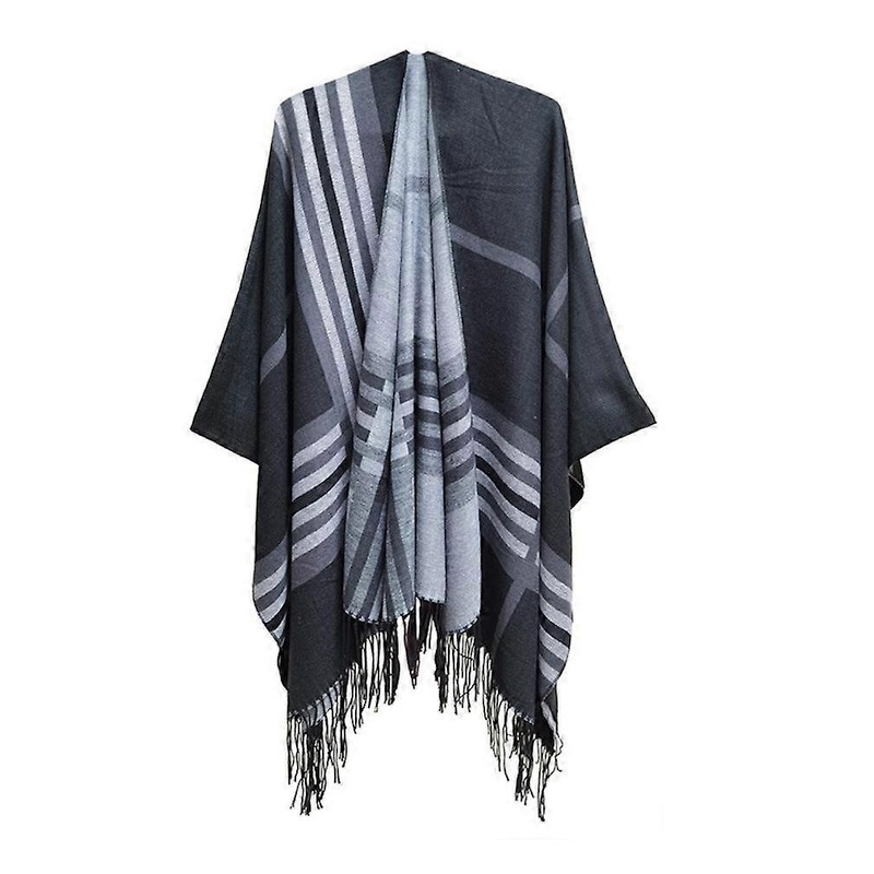 Plaid Shawl Scarf Open Front Poncho Winter Cardigant Blanket with Tassel for Lady | Fruugo SG