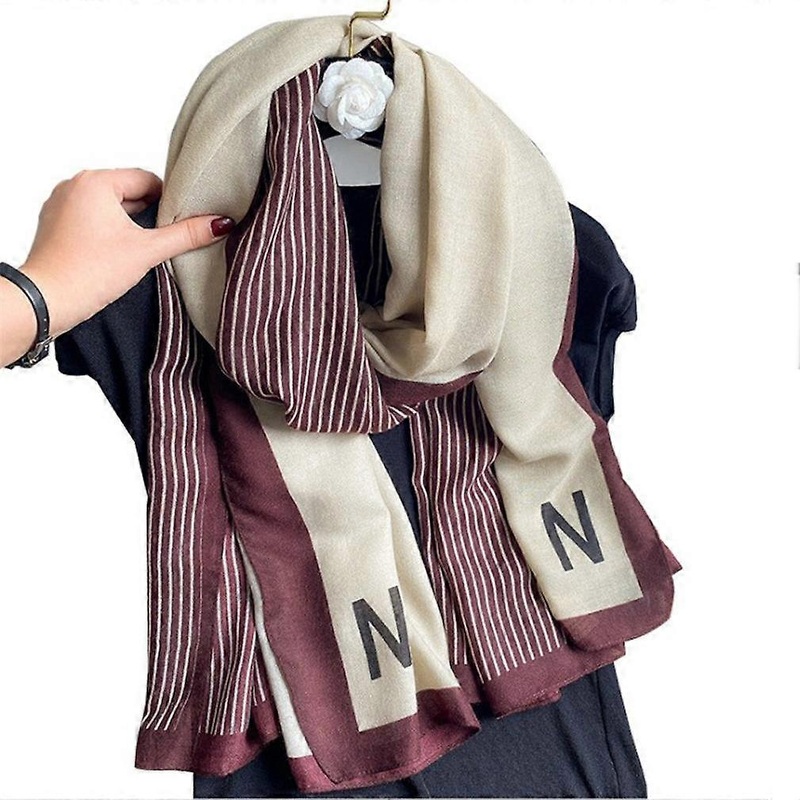 Stripe Scarf Long Shawl Elegant Warm Wrap Cotton Linen Scarf for Lady | Fruugo SG