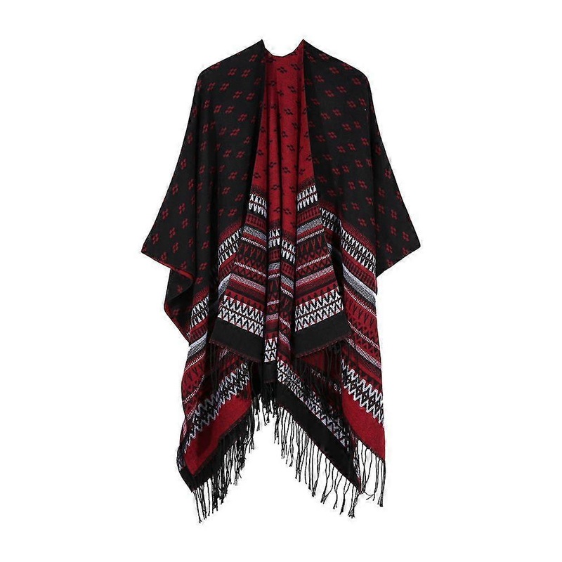 Warm Shawl Scarf with Tassel Open Front Poncho Winter Cardigant Ethnic Style for Lady | Fruugo SG