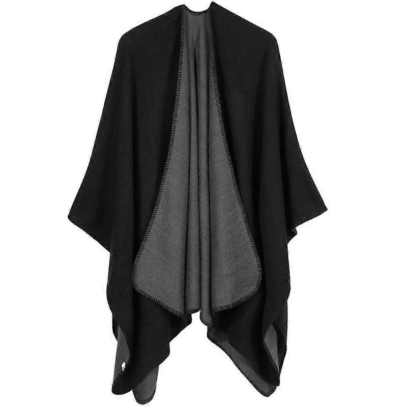 Warm Thicken Poncho Pashmina Shawl Wrap Dual Colored Open Front Long Winter Sweater Coat | Fruugo SG