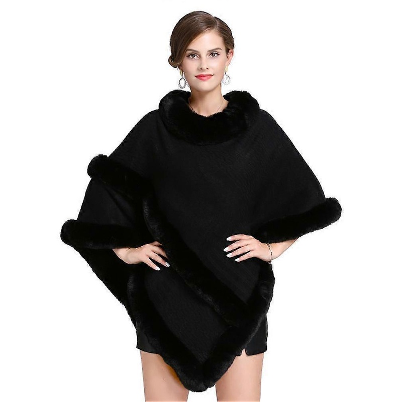 Warm Wraps Shawls with Faux Fur Trimming Crochet Loose Cardigan for Lady | Fruugo SG