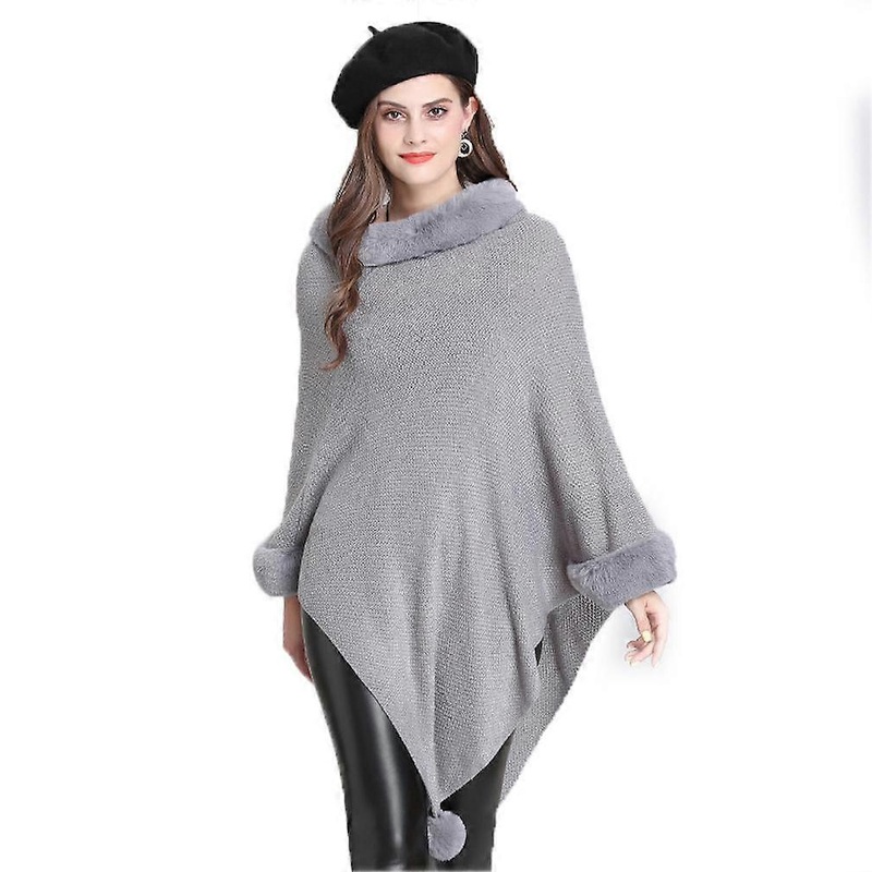 Warm Wraps Shawls with Faux Fur Trimming Crochet Poncho Loose Cardigan for Lady | Fruugo SG