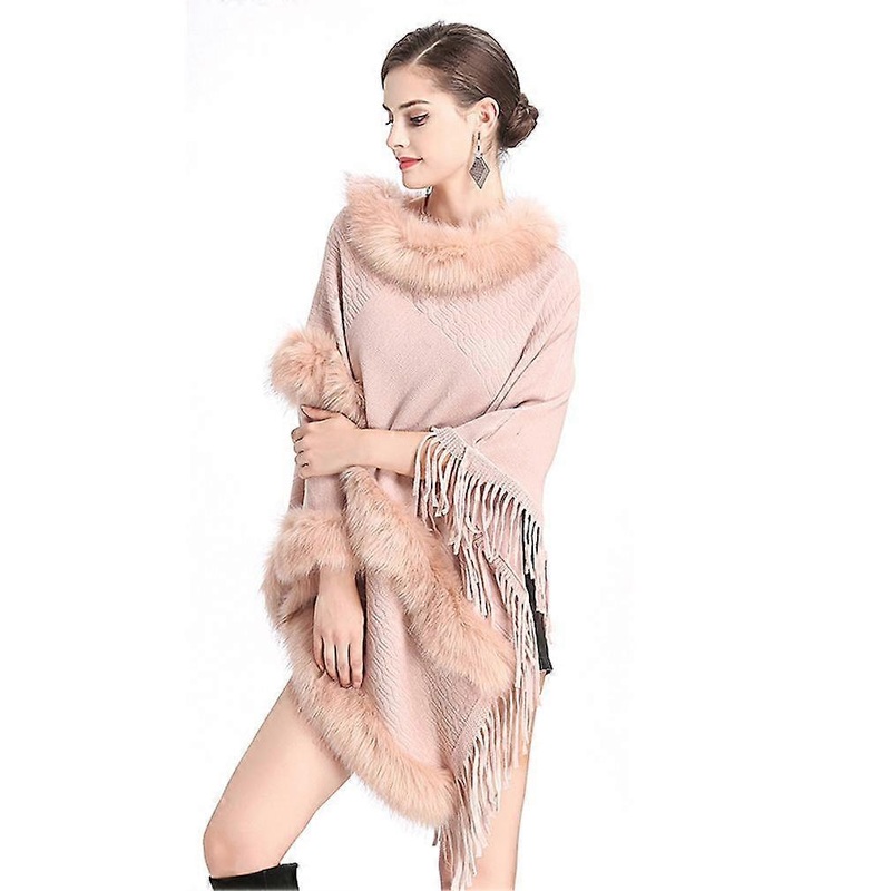Warm Wraps Shawls with Faux Fur Trimming Fringed Hem Crochet Cape with Tassel Pullover Wrap for Lady | Fruugo SG