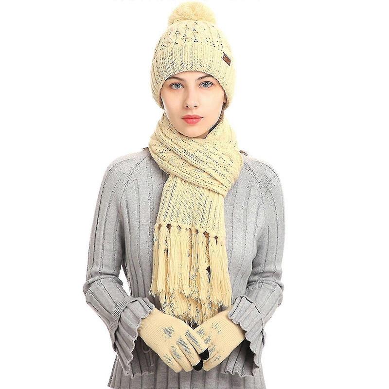 Winter 3-piece Set Men’s And Women’s Winter Thick Scarf + Touchscreen Gloves + Hat #beige | Fruugo SG