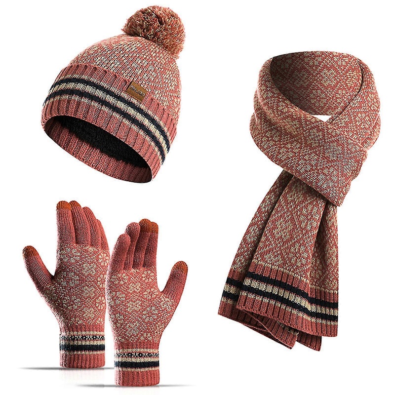 Winter Hat Scarf Glove Set 3 Pieces Beanie And Touch Screen Gloves Sets Fleece Lined Warm Knit For Women | Fruugo SG