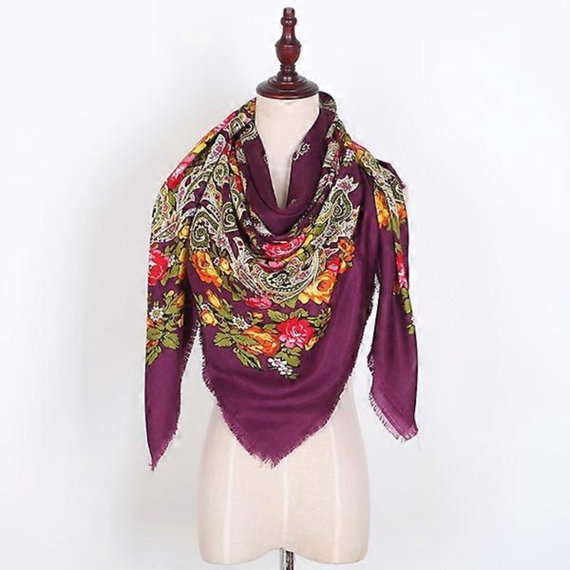 Ethnic Women Square Scarf Cotton Floral Pattern Print Long Tassel Shawl (D) | Fruugo SG