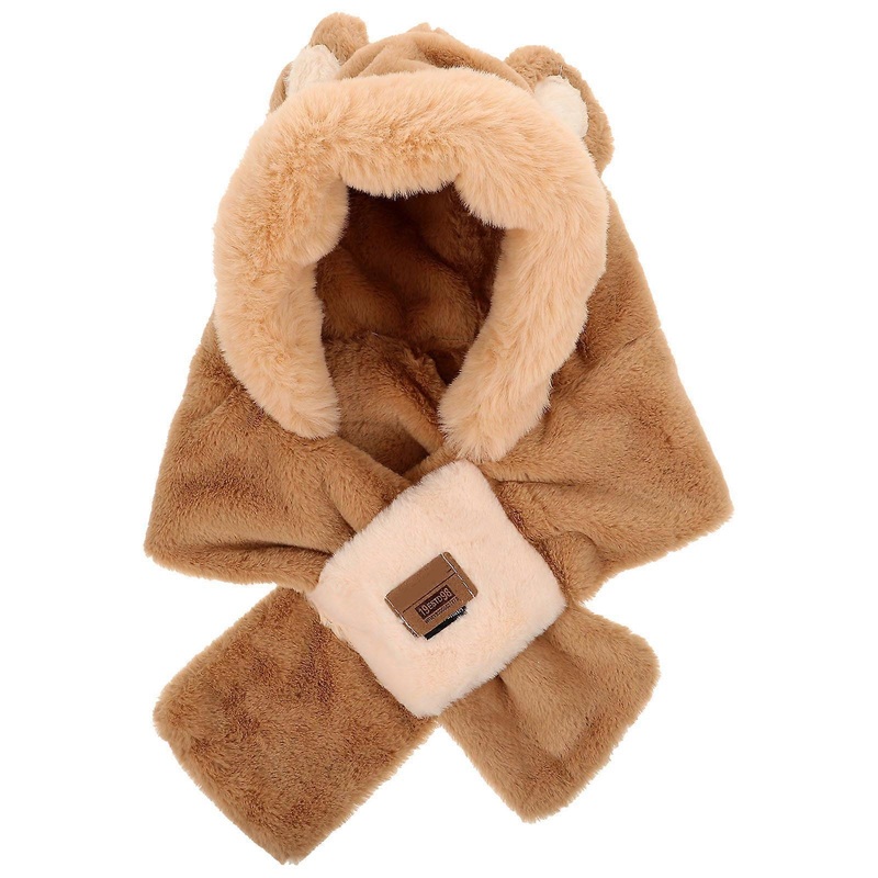 Hooded Scarf Hat Women Neck Warmer Fake Rabbit Beige 45x29x2cm 1Pack | Fruugo SG