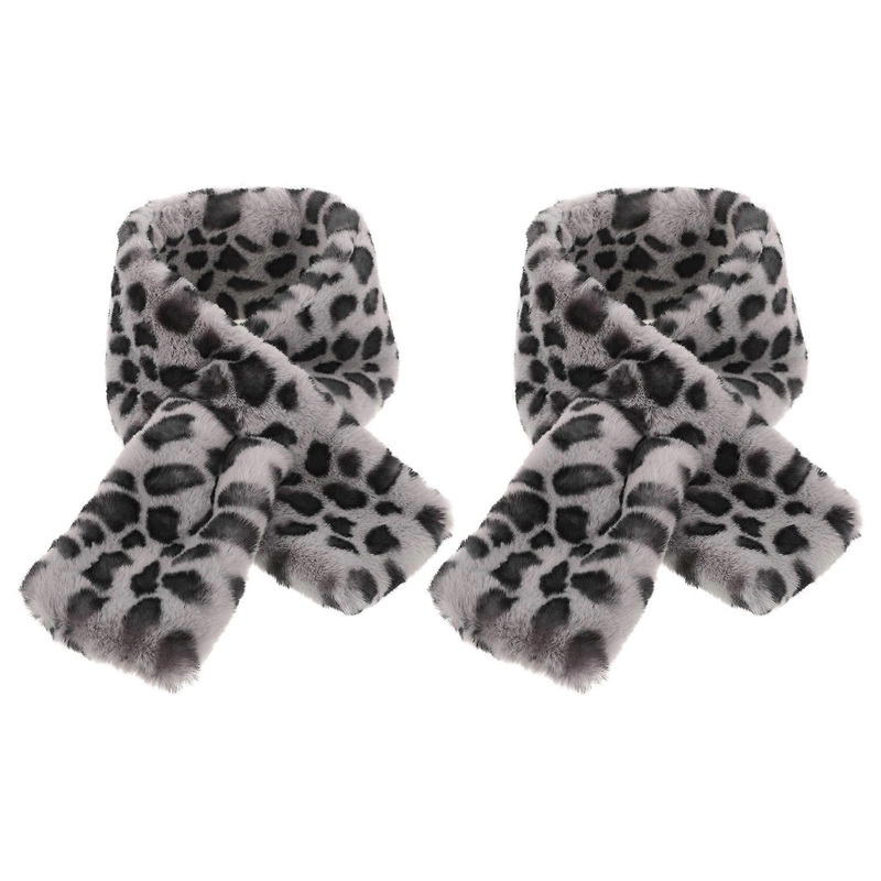 Leopard Print Scarf Faux Plush Winter Collar Scarf Women Neck Warmer 2Pcs | Fruugo SG