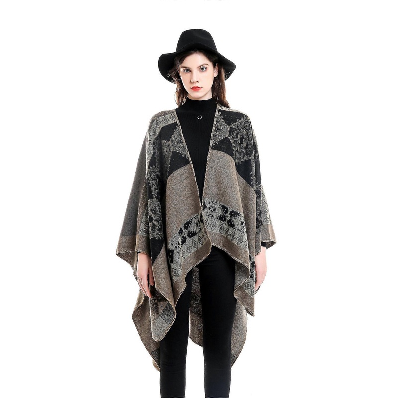 Spring Autumn Pattern Warm Imitation Cashmere Shawl Cloak Printed Scarf Gray | Fruugo SG