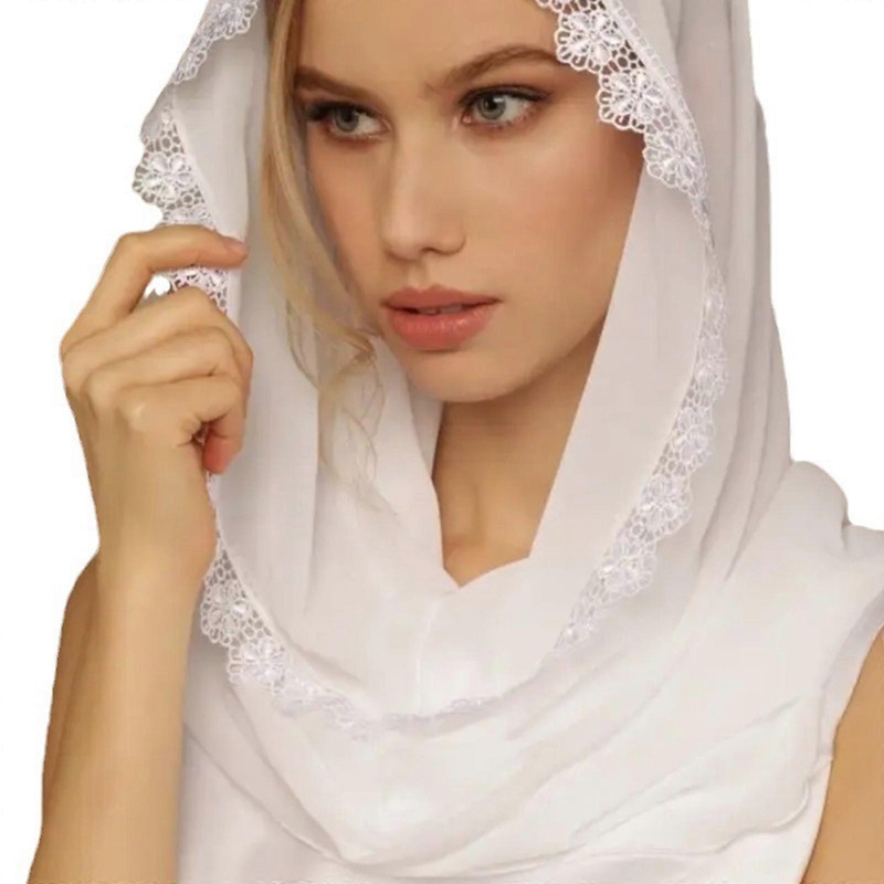 Woman Lace Veil Wedding Church Lace Trim Veil Lightweight Scarf with Floral Pattern Hot Weather Muslims Girl Headscarf  White | Fruugo SG