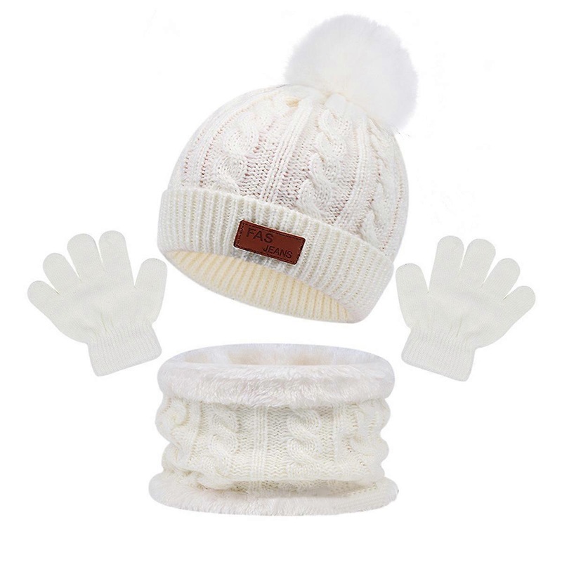 Kids Winter Beanie Hat Warm Knit Thick Ski Cap With PomPom And Scarf Gloves Set For Girls Boys | Fruugo SG
