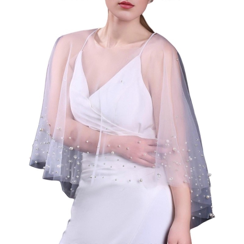 Pearls White Shawls Fashion Shawls Floating Pearls Trimmed Shawl Luxurious for Weddings and Parties | Fruugo SG