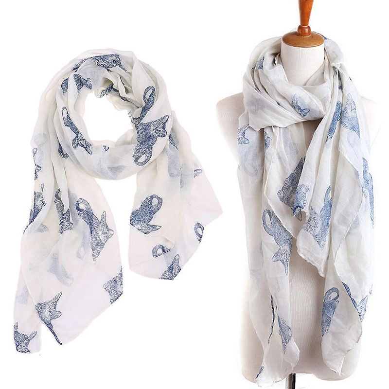 Trendy Scarf Women Silk Kitten Printed Winter Sunscreen Small Cat Pattern White 180X90CM Versatile 1Pcs | Fruugo SG
