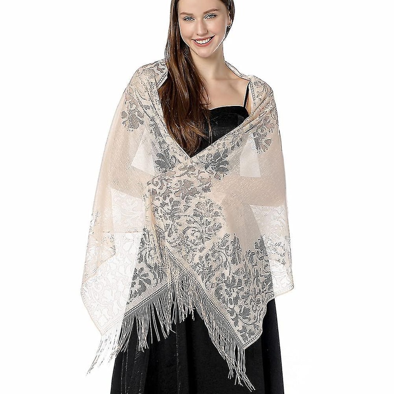 Women’s Floral Lace Scarf Shawl With Tassels, Soft Mesh Fringe Wraps For Wedding Evening Party Dresses | Fruugo SG