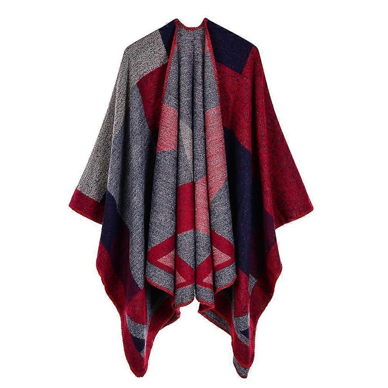 Women’s Jacquard Poncho Blanket Long Shawl Wrap Cardigan Coat Cashmere Feel with Geometric Pattern | Fruugo SG
