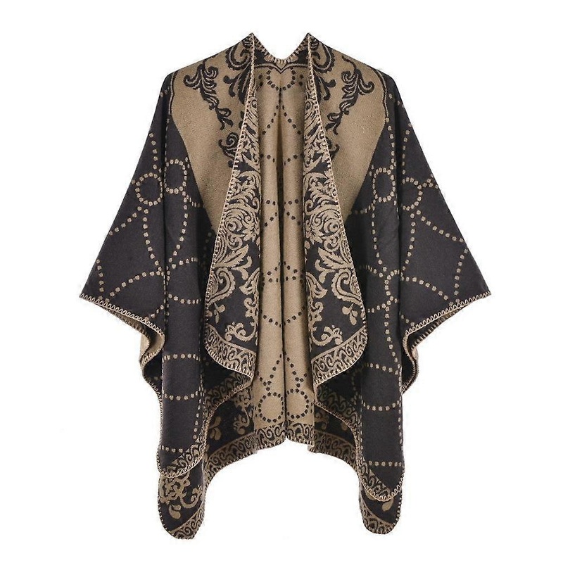 Women’s Pashmina Shawl Wrap Winter Warm Squared Poncho Open Front Cape Ethnic Style | Fruugo SG