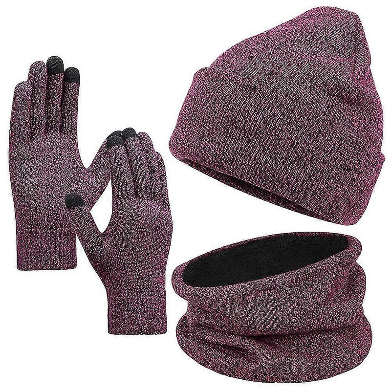 Hat Scarf Gloves Set Women And Men Fleece Scarf Winter Warm Knitted Neck | Fruugo SG