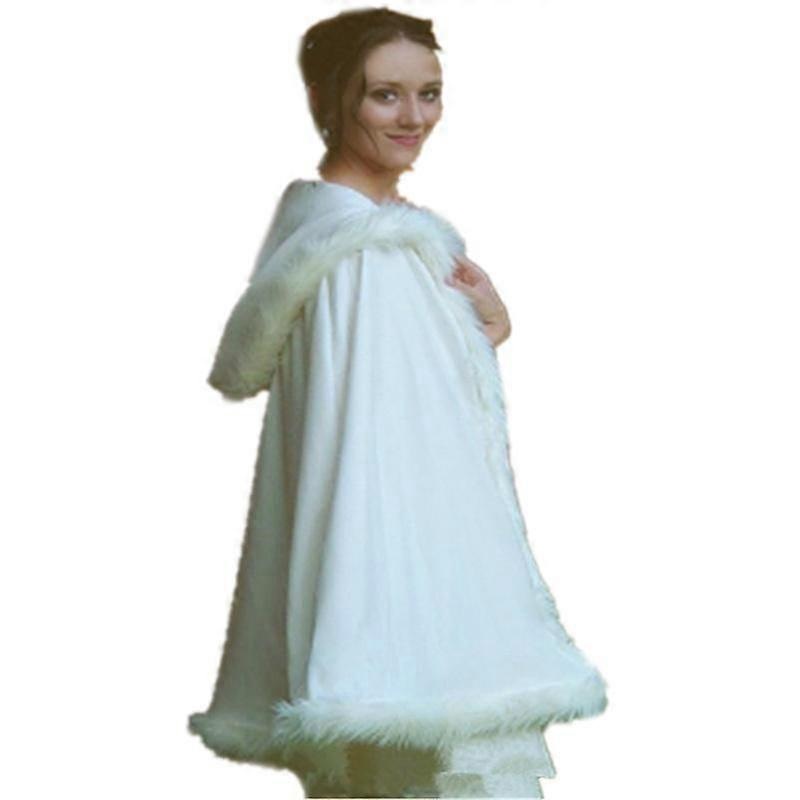 Wedding Hooded Bridal Cape Faux Fur Hem Shawl Long Show Poncho for Lady | Fruugo SG