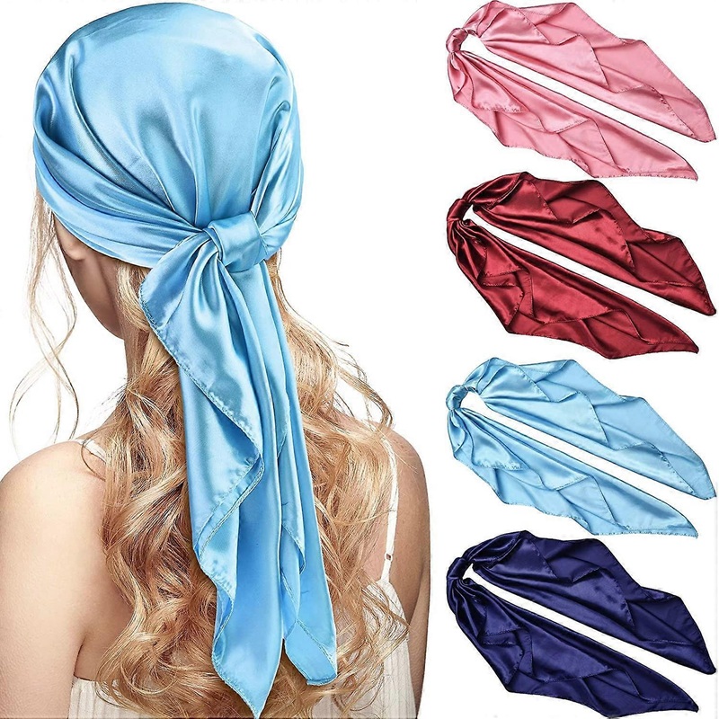 4pcs 35 Inch Satin Bandanas Large Vintage Square Scarves Silk Touch Satin Bandanas for Women Girls, Burgundy, Navy, Sky Blue, Pink | Fruugo SG