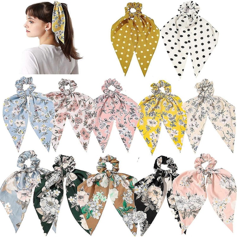 Chiffon Bowknot Hair Scrunchies, 12 Pcs  Silk Long Scarf Bow Hair Bands Elastic Gift | Fruugo SG