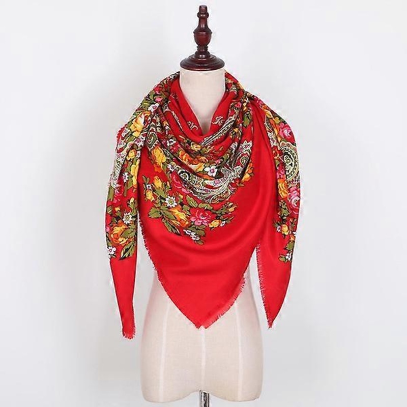 Ethnic Women Square Scarf Cotton Floral Pattern Print Long Tassel Shawl (C) | Fruugo SG