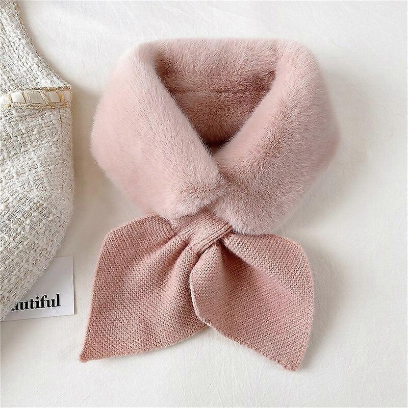 Faux Fur Plush Scarf Woman Winter Wild Fake Collar Cross Warm Imitation Rabbit Plush Stitching Student Scarf Pink | Fruugo SG