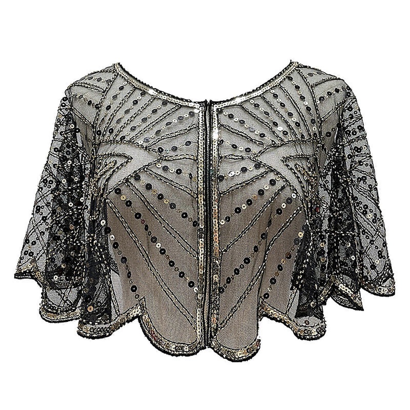 Glittering Party Ponchos Embellished Tulle Wrap Shawl Mesh Shawl Beaded Styles for Bride Evening Party and Event  black gold | Fruugo SG