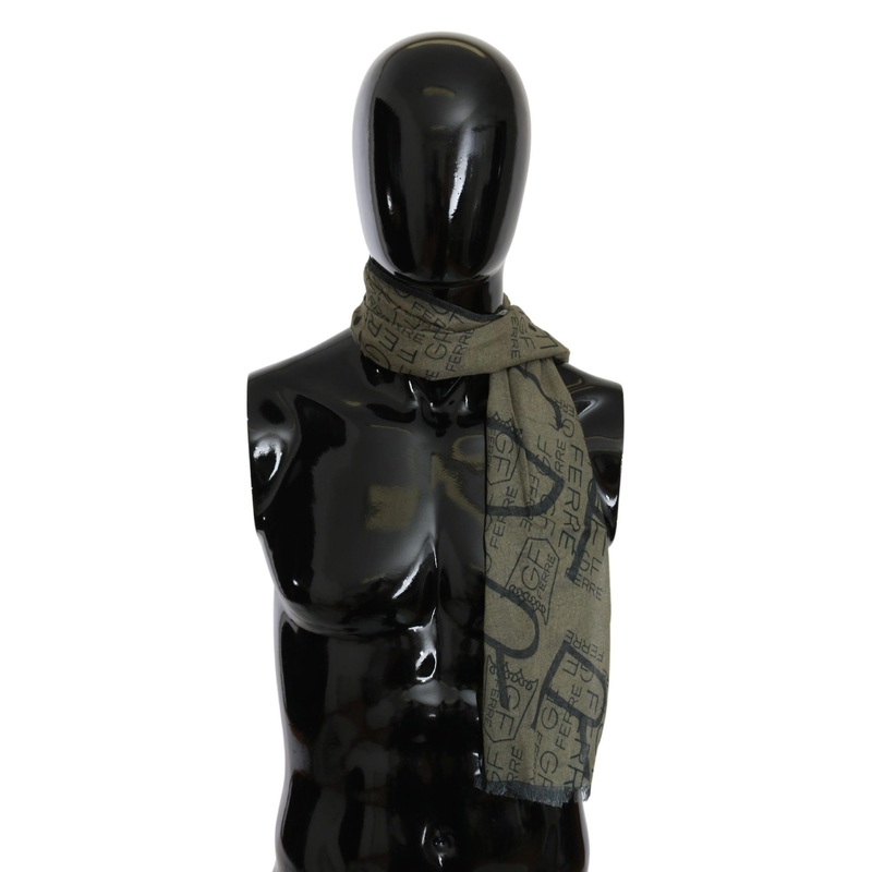 Green Wool Viscose Foulard Patterned Branded Scarf | Fruugo SG