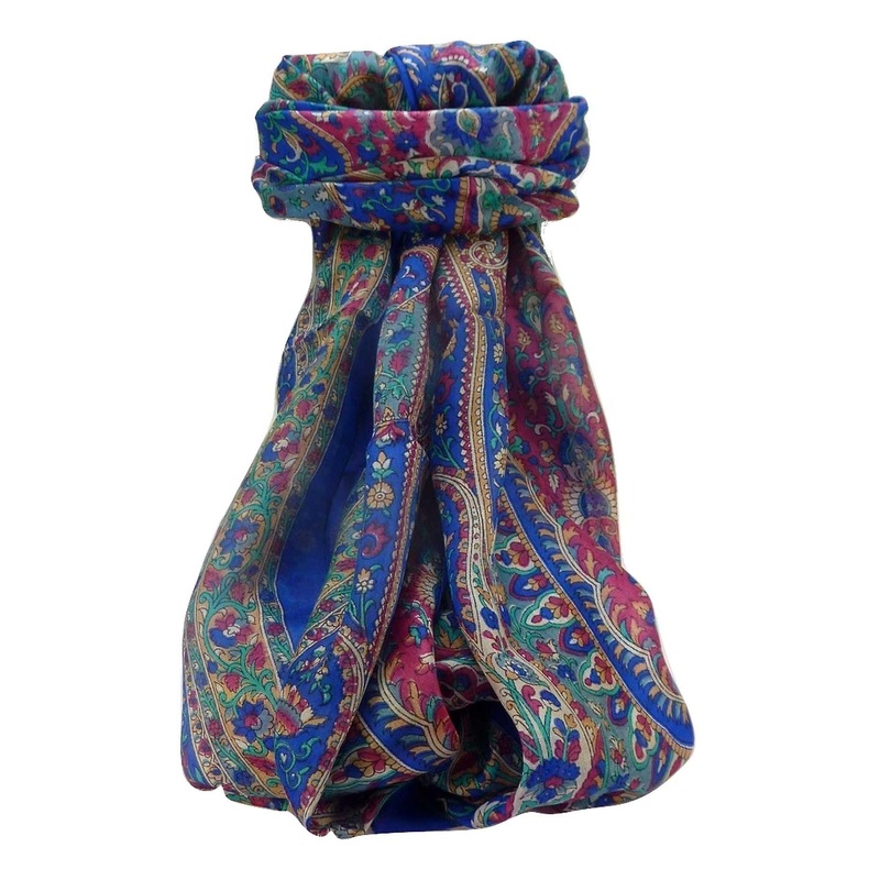 Mulberry Silk Traditional Long Scarf Amrindar Blue by Pashmina & Silk | Fruugo SG
