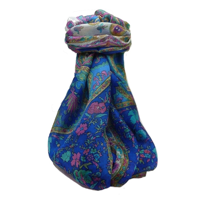 Mulberry Silk Traditional Long Scarf  Khattar Blue by Pashmina & Silk | Fruugo SG