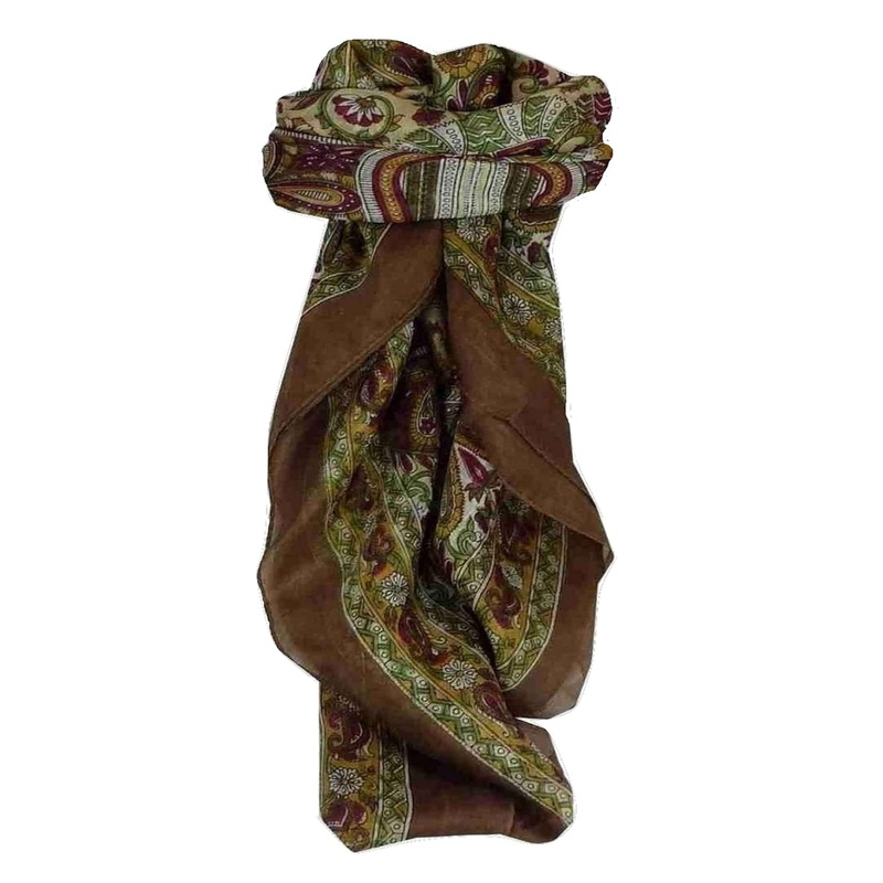 Mulberry Silk Traditional Square Scarf Colaba Brown by Pashmina & Silk | Fruugo SG