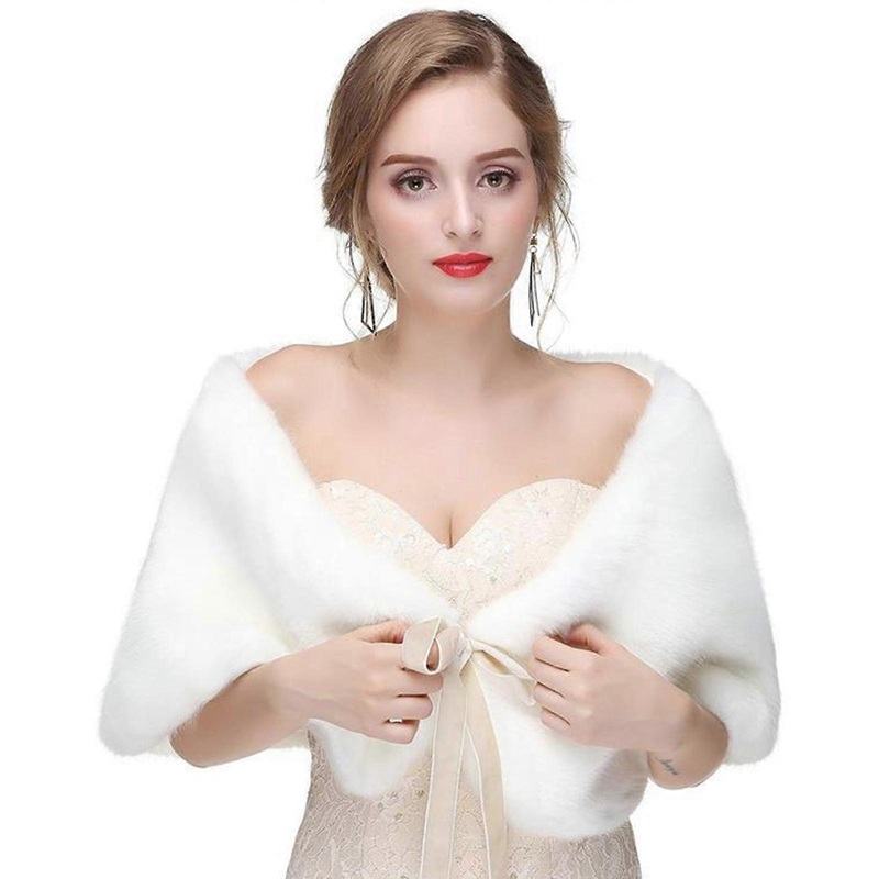 Women Winter Faux Furs Shawl Wrap Scarf Bridal Shawl Wedding Capes Bridesmaids Dresses Capes Warm Ponchos Stoles Boleros  White | Fruugo SG