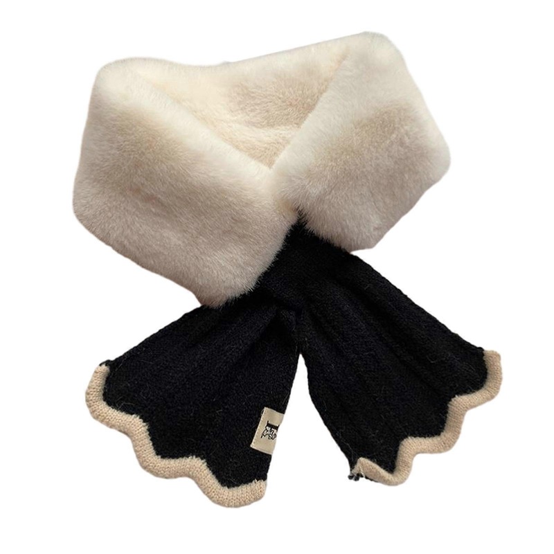Womens Knitted Scarf Cute Collar Neck Wrap Ladies Thicken Winter Neck Warmer Criss-Cross Furry Thicken Scarf  White | Fruugo SG