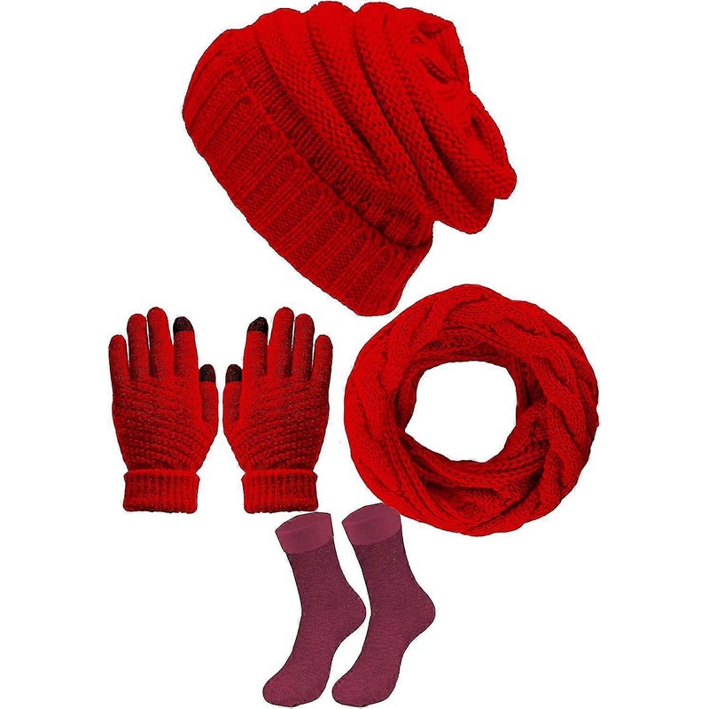 4 Pieces Hat Scarf And Gloves Socks Set, Warm Knitted Scarf Neck Warmer Beanie | Fruugo SG