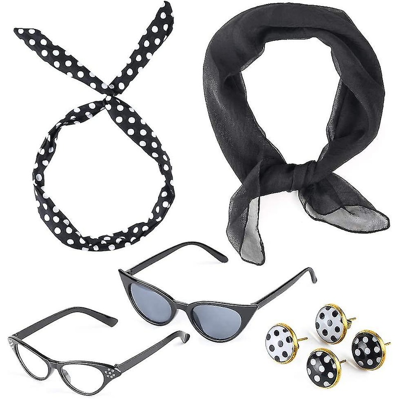 50’s Costume Accessories Set 6 Pack Chiffon Scarf Cat Eye Glasses Bandana Tie Headband Earrings For Dress Up Party Carnival | Fruugo SG