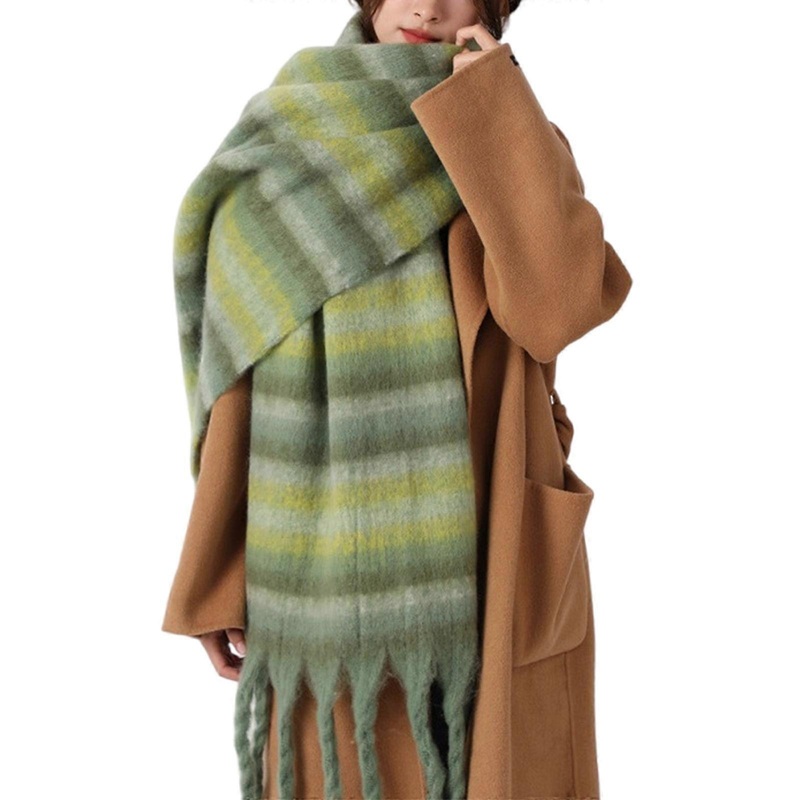 Blended Shawl Double Sided Contrast Color Striped Neck Scarf All Matching and Comfortable for Winter Autumn Daily Wear  striped green | Fruugo SG