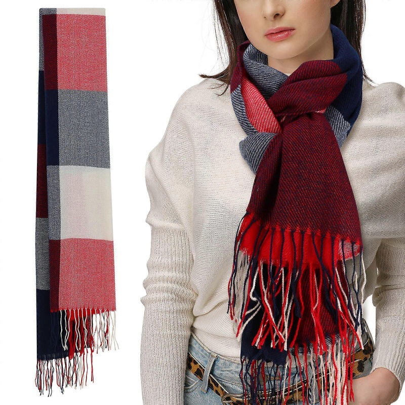 Ladies Scarf Plaid Tassel Scarf Autumn Winter Warmth Rectangular Multi-Colored Plaid 190.00X64.50X0.10cm Layering 1Set | Fruugo SG