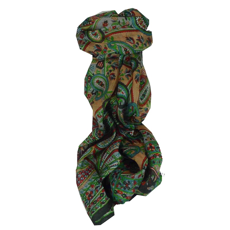 Mulberry Silk Traditional Long Scarf Chamba Black by Pashmina & Silk | Fruugo SG