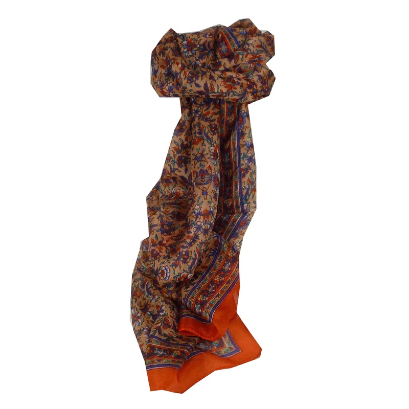 Mulberry Silk Traditional Long Scarf Eyma Tangerine & Blue by Pashmina & Silk | Fruugo SG