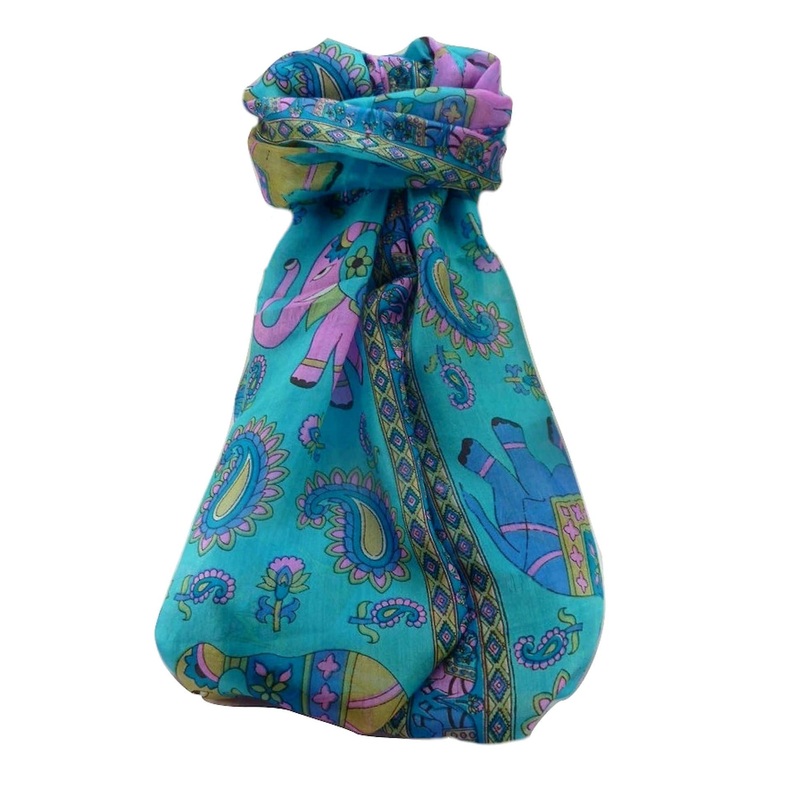 Mulberry Silk Traditional Long Scarf  Qamar Light Blue by Pashmina & Silk | Fruugo SG