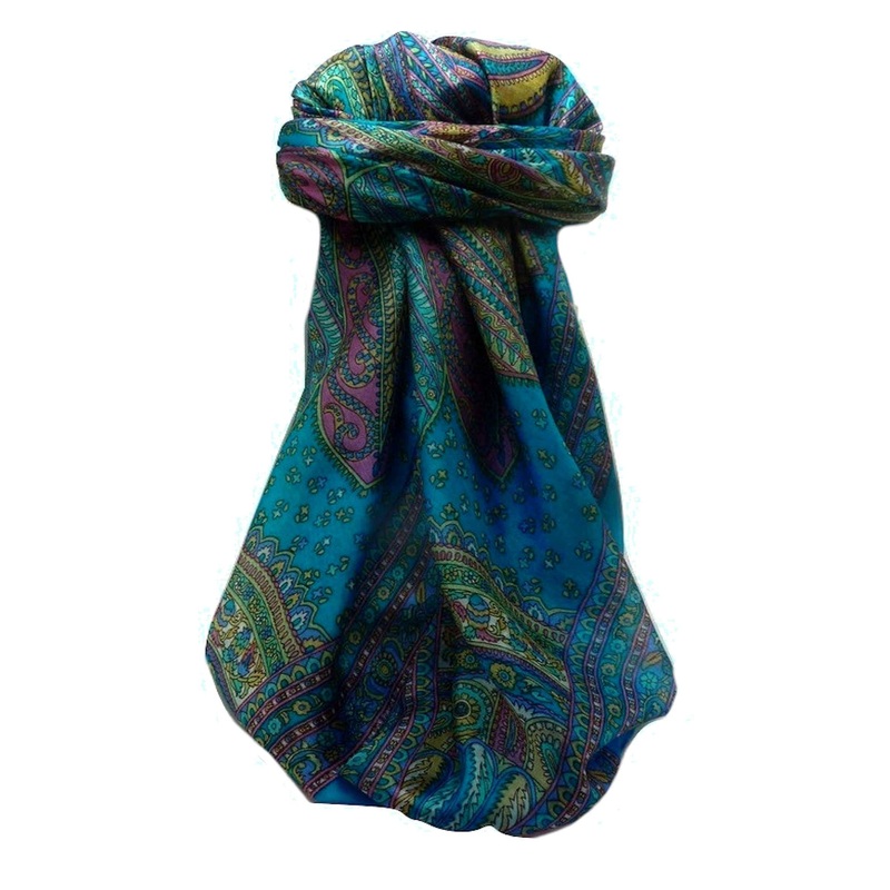 Mulberry Silk Traditional Square Scarf Ankita Aqua by Pashmina & Silk | Fruugo SG
