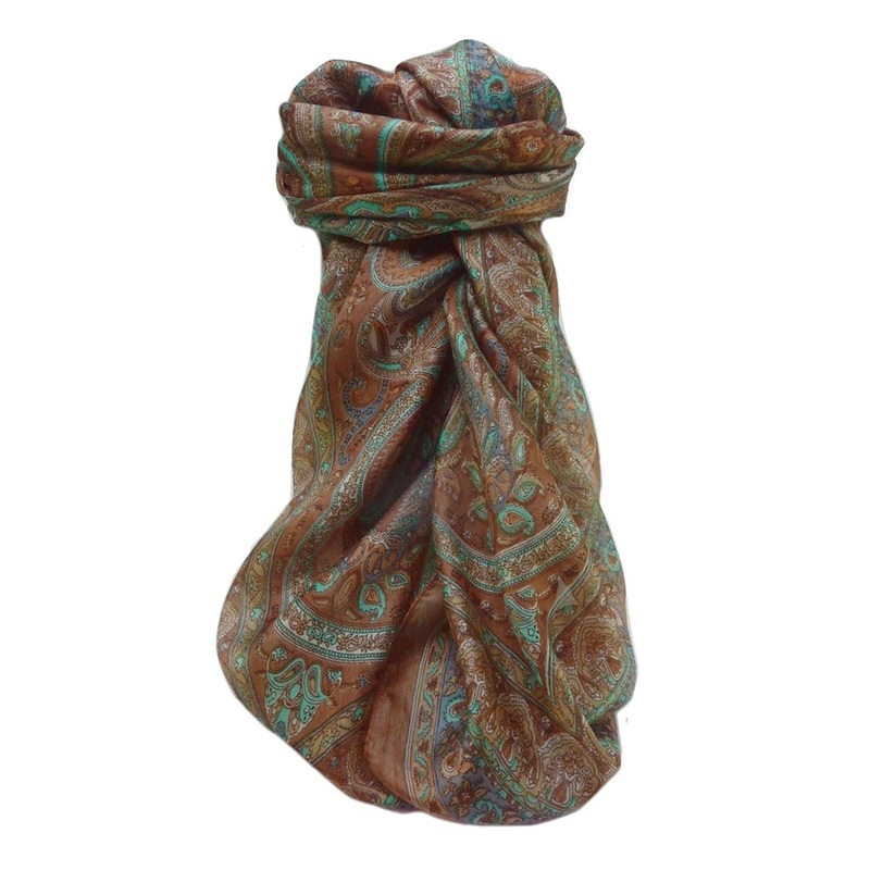 Mulberry Silk Traditional Square Scarf Bina Chestnut by Pashmina & Silk | Fruugo SG