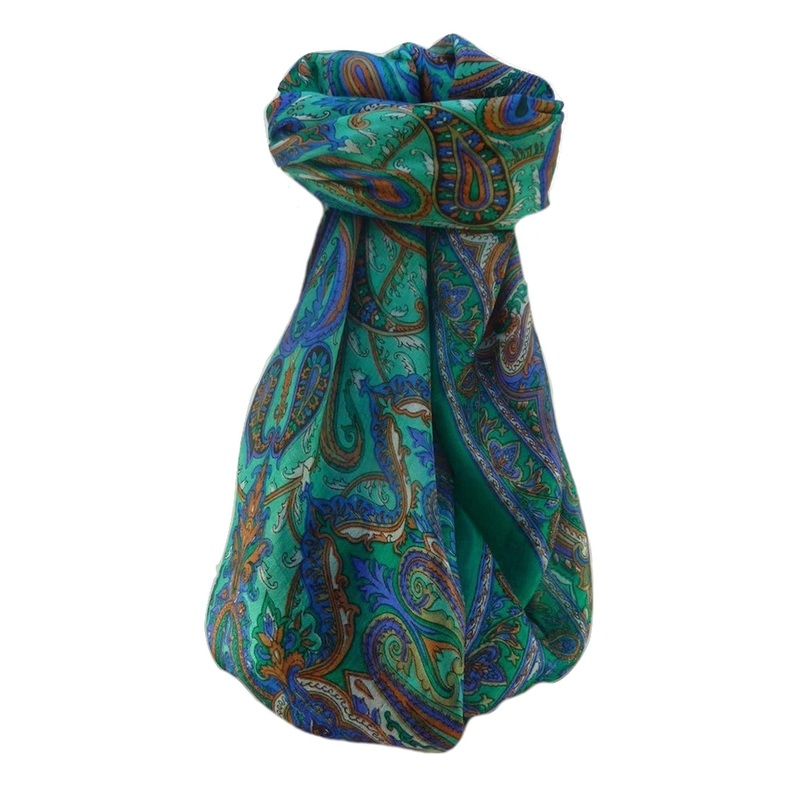 Mulberry Silk Traditional Square Scarf Karun Emerald by Pashmina & Silk | Fruugo SG