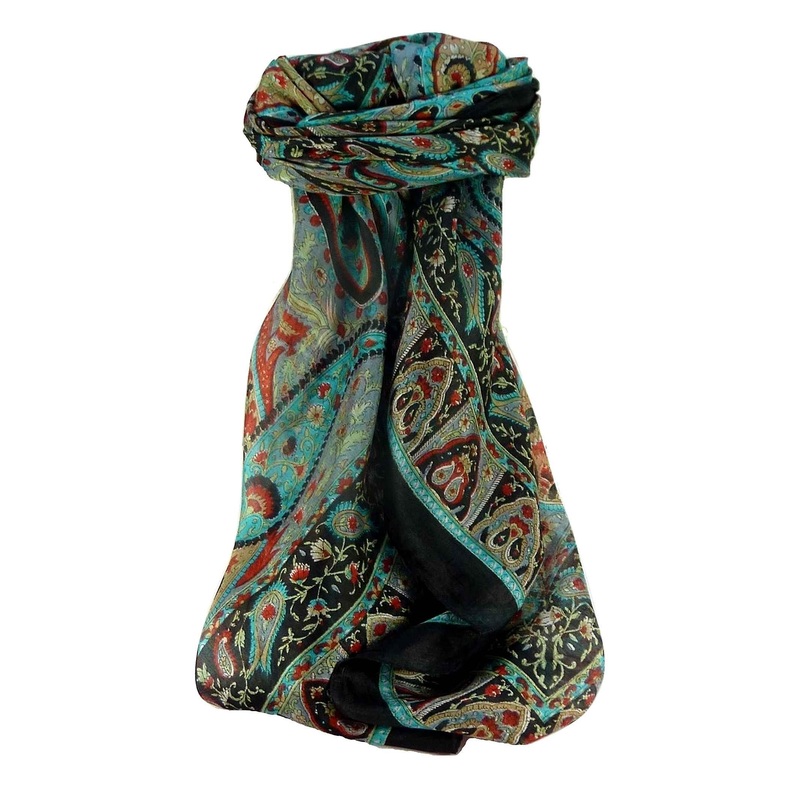 Mulberry Silk Traditional Square Scarf Keshar Black by Pashmina & Silk | Fruugo SG