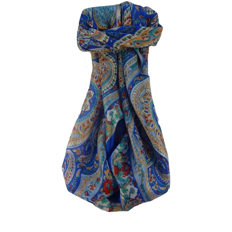 Mulberry Silk Traditional Square Scarf Kuldeep Blue by Pashmina & Silk | Fruugo SG