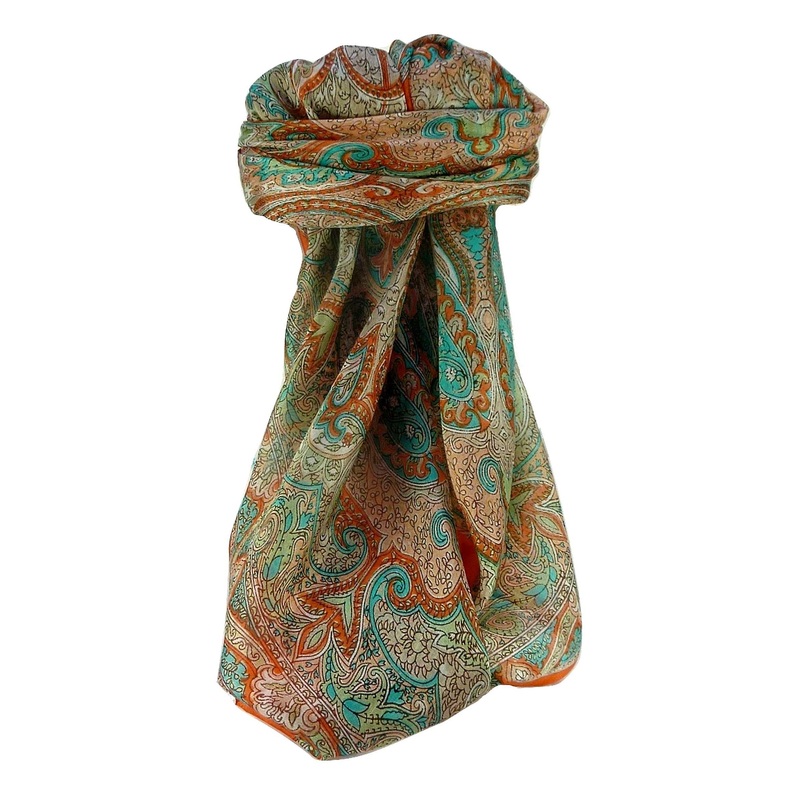 Mulberry Silk Traditional Square Scarf Shruti Tangerine by Pashmina & Silk | Fruugo SG